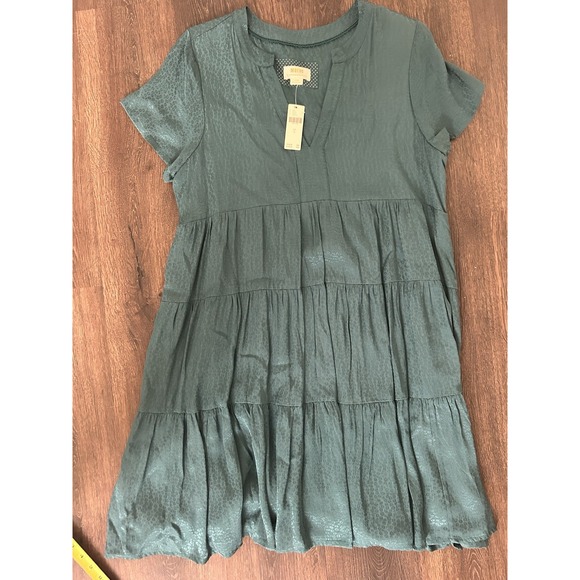 Anthropologie Maeve Tania Dress Green Leopard Print Size Large Brand New Preppy - Picture 2 of 8